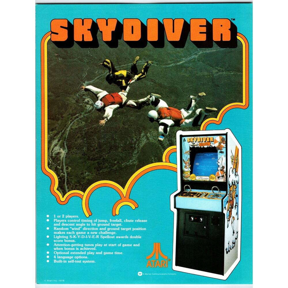Sky Diver Vintage Video Arcade Game Flyer 1978 Original Retro Art 8.5" x 11"